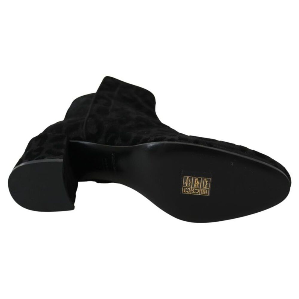 Dolce & Gabbana Black Leopard Short Boots Zipper Women's Shoes